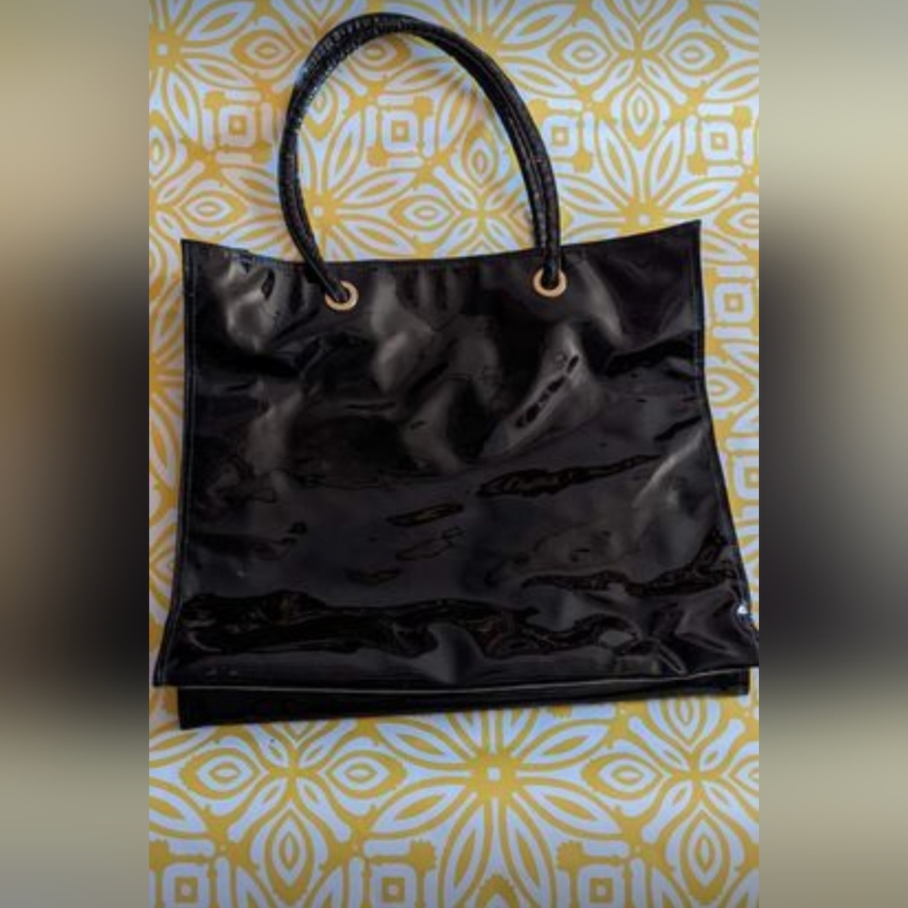 Lancome Black Waterproof Tote Bag. Zippered Closure. Gold Tone Hardware. 17"x14"
